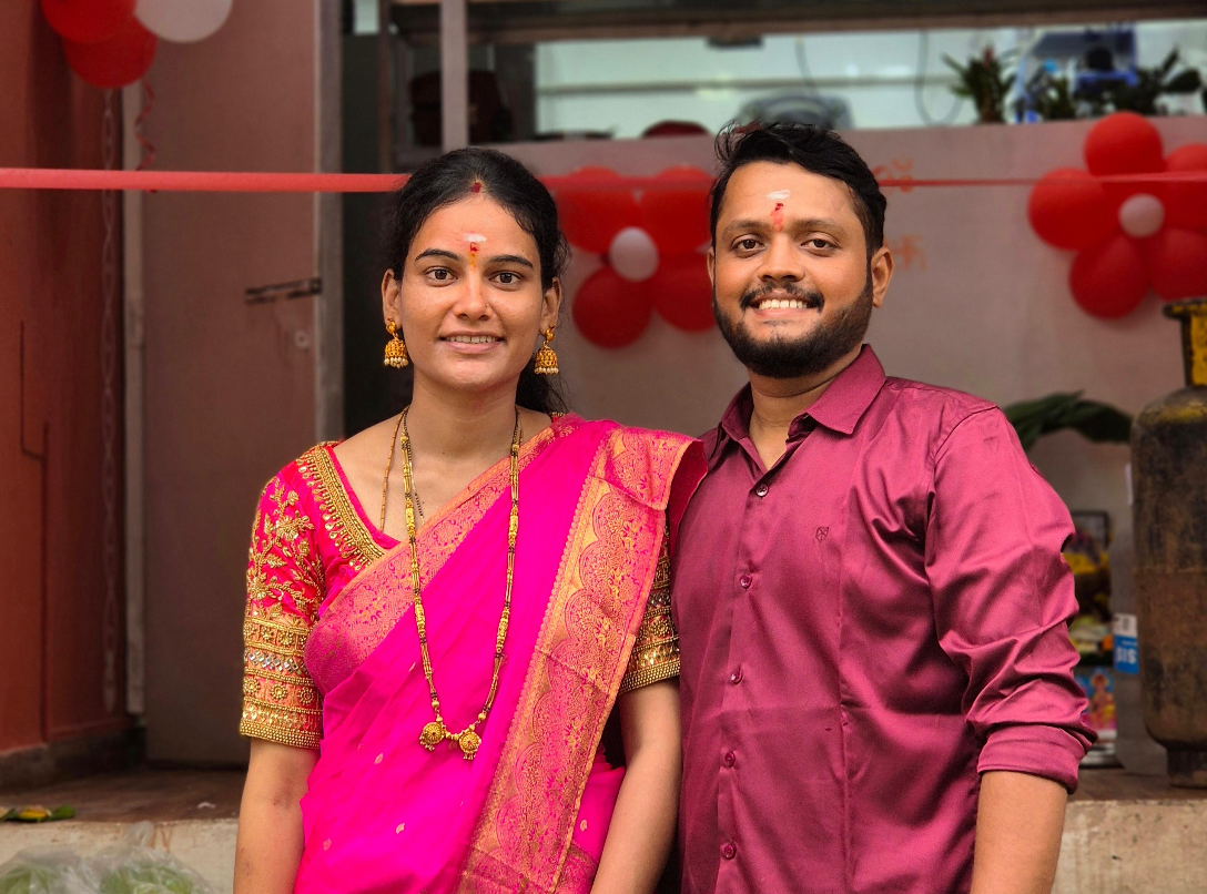 A dosa being cooked on a pan