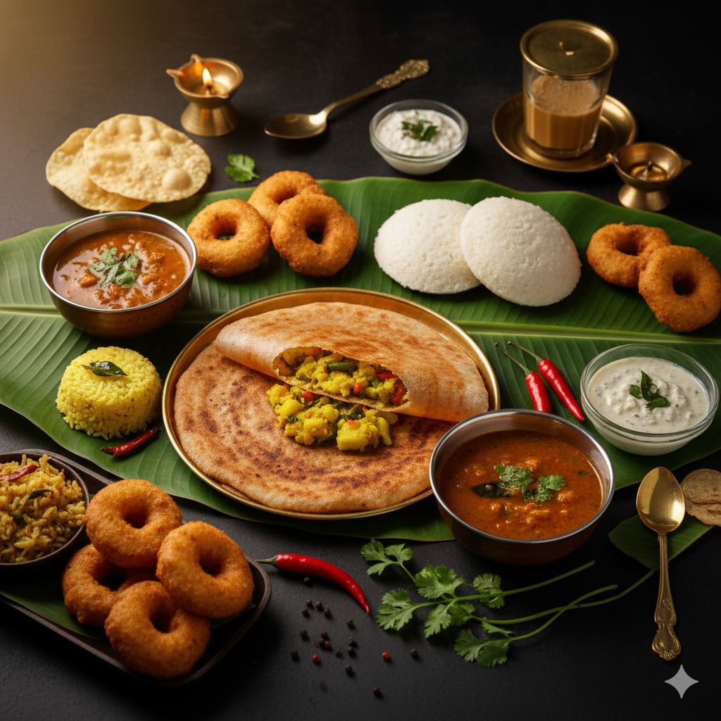 Traditional South Indian food spread